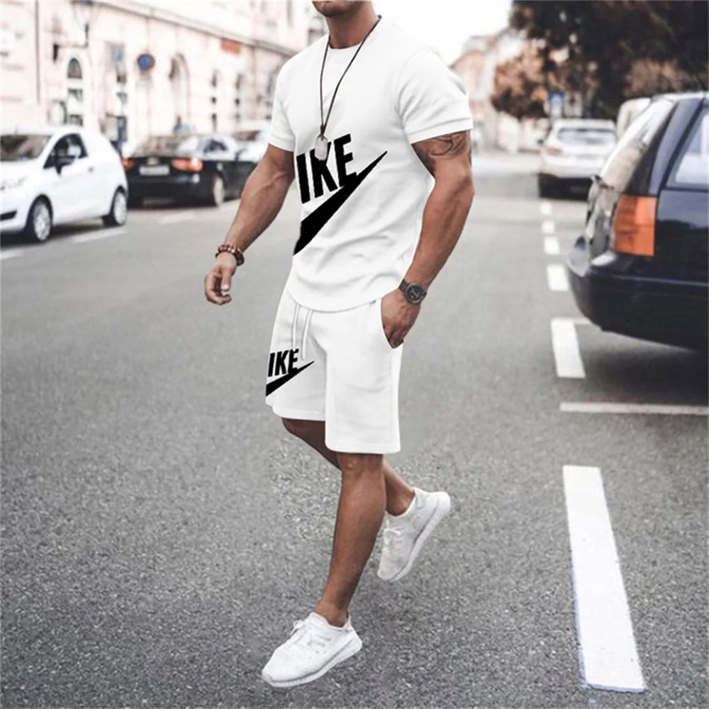 

Summer Men's Sportswear Fitness Set Running Set Street Style Casual Set T-shirt Top+Shorts Breathable Two-piece Sportswear