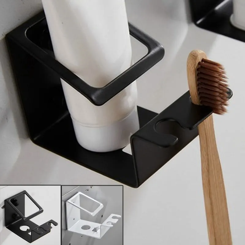 

Upgraded Stainless Steel Toothpaste Toothbrush Cup Holder Black Garden Self-adhesive Accesories tandenborstelhouder zwart