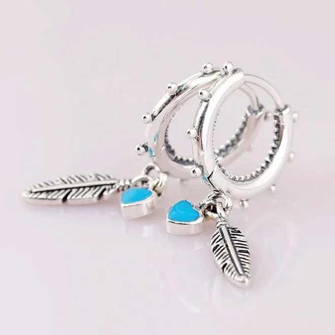 

Authentic 925 Sterling Silver Sparkling Spiritual Feathers Hanging Earrings For Women Wedding Gift Fashion Jewelry