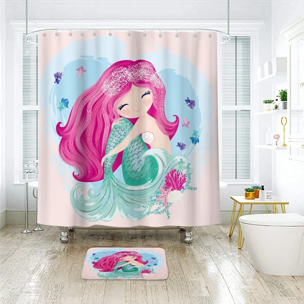 Ful Purple Hair Fish Pink Bathroom Decor Non-slip Rug