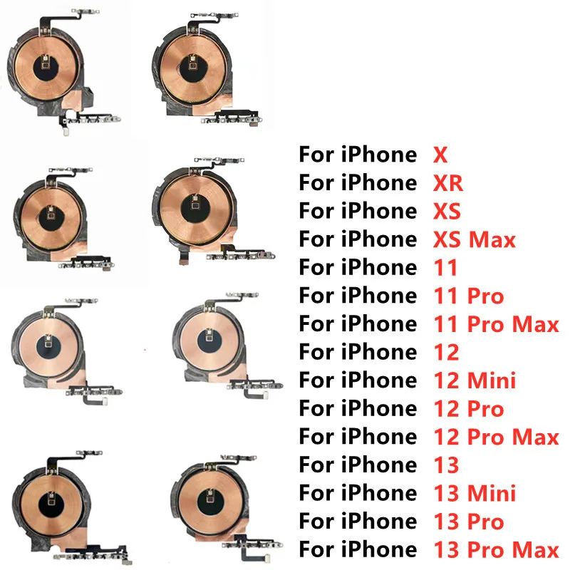 NFC чип Беспроводное зарядное устройство зарядная панель катушка Кнопка громкости гибкий кабель с наклейкой для iPhone X XR XS 11 12 13 Pro Max