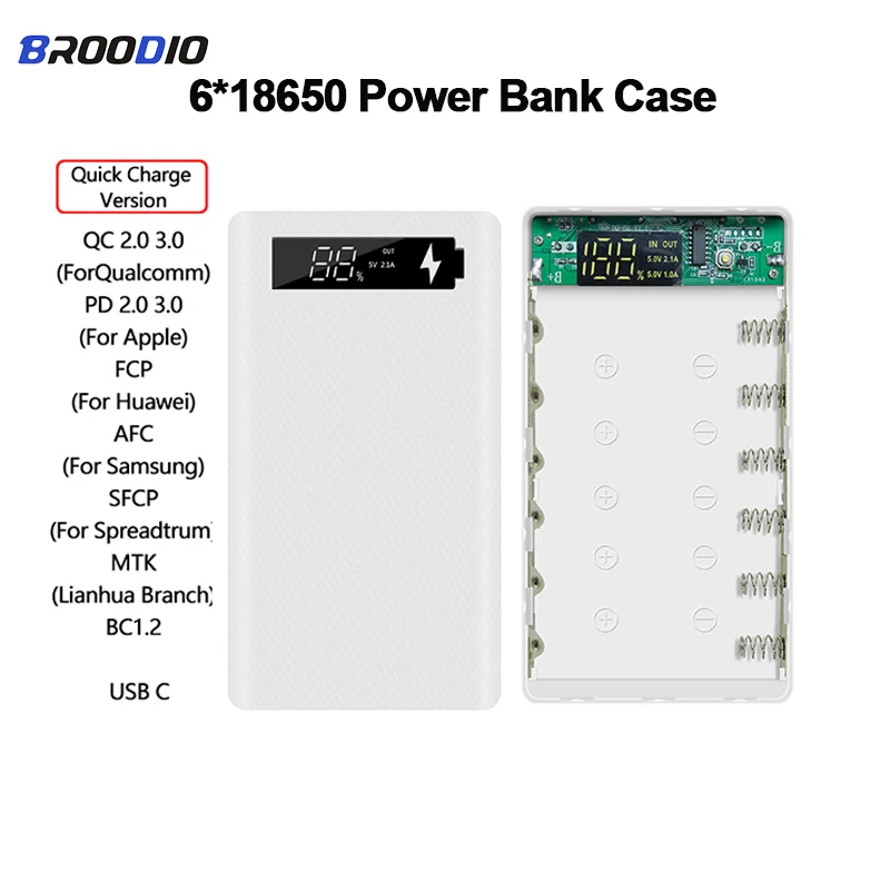 

6*18650 Battery Storage Boxes For Mobile Phone Charger DIY Shell QC3.0 Output Quick Charge Power Bank Case 6×18650 Batteries Box