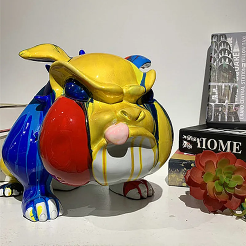 

COLORED DRAWING BULLDOG SCULPTURE COLOPHONY CRAFTS ORNAMENTS CREATIVE OFFICE HOTEL CLUBHOUSE DECORATION BIRTHDAY GIFT X5750