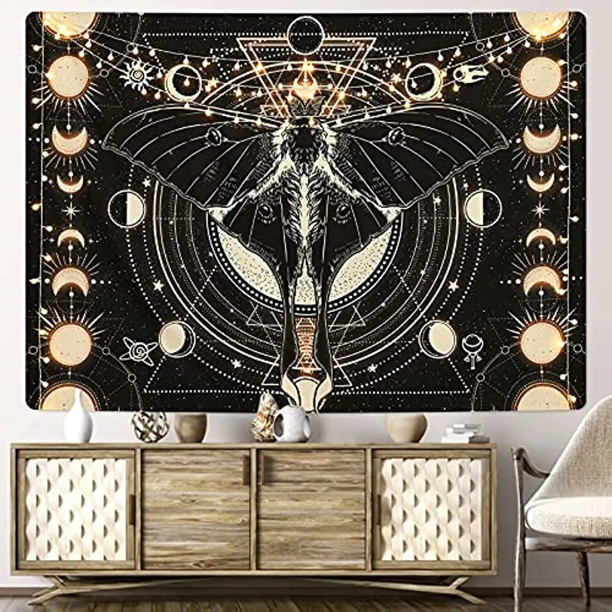 

Moon Phase Tapestry Vintage Butterfly Tapestry Psychedelic Moth Tapestry Black Aesthetic Art Tapestry Wall Hanging for Room