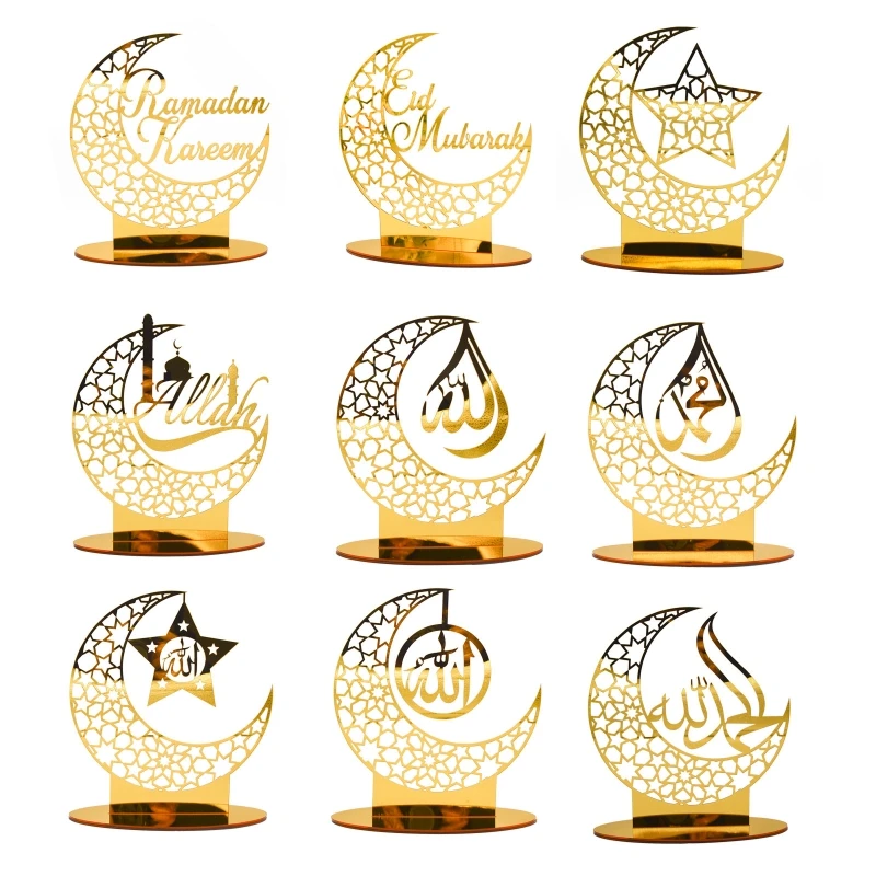 

Acrylic Eid Mubarak Ornament Gold Hollow Moon Star Crafts Accessory