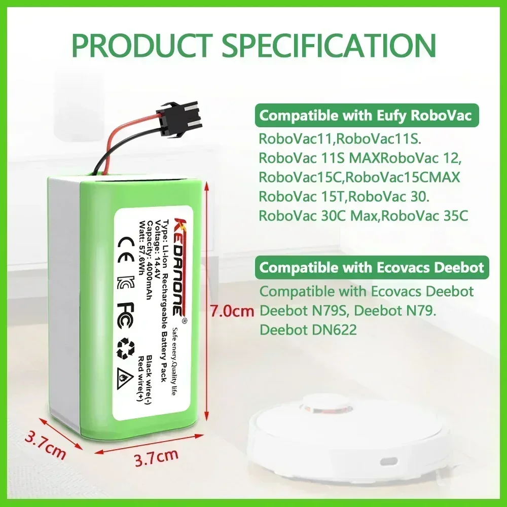Литий-ионный аккумулятор 14 4 В 0 Ач для Cecotec Conga Excellence 950 990 1090 Ecovacs Deebot DN621 601/605 Eufy RoboVac