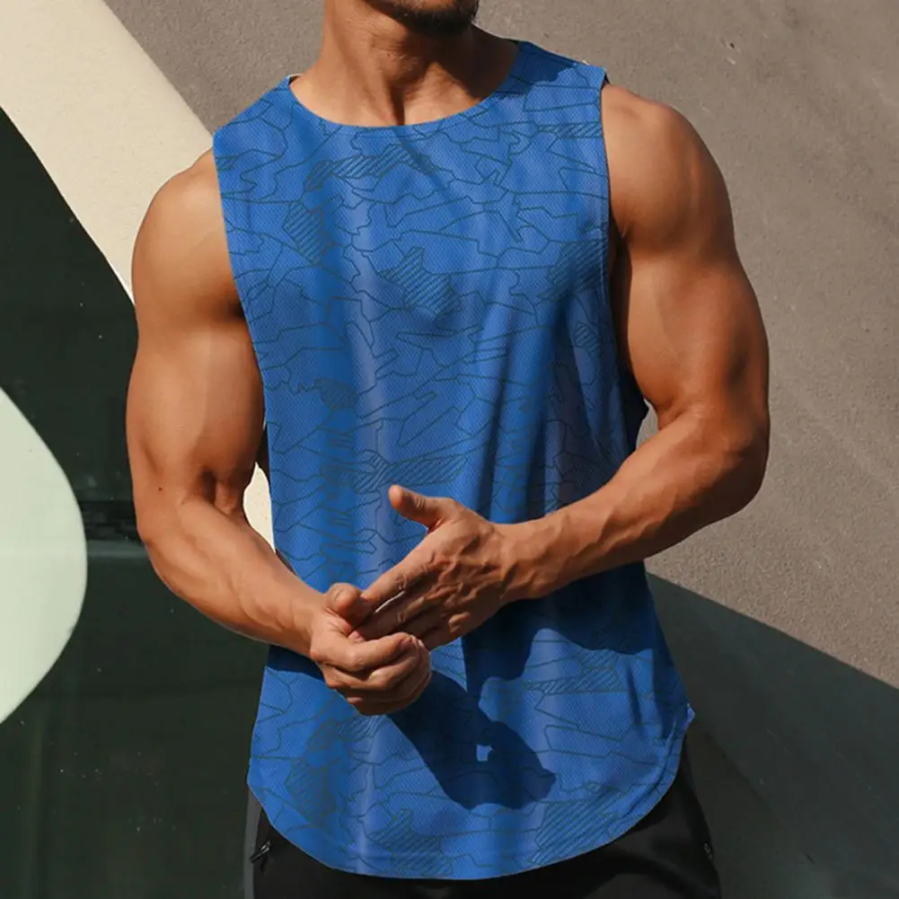 

Stylish Round Neck Men Running Vest Sweat Absorbing Quick-drying Summer Vest Casual Arc Hem Sleeveless Fitness Vest for Sports