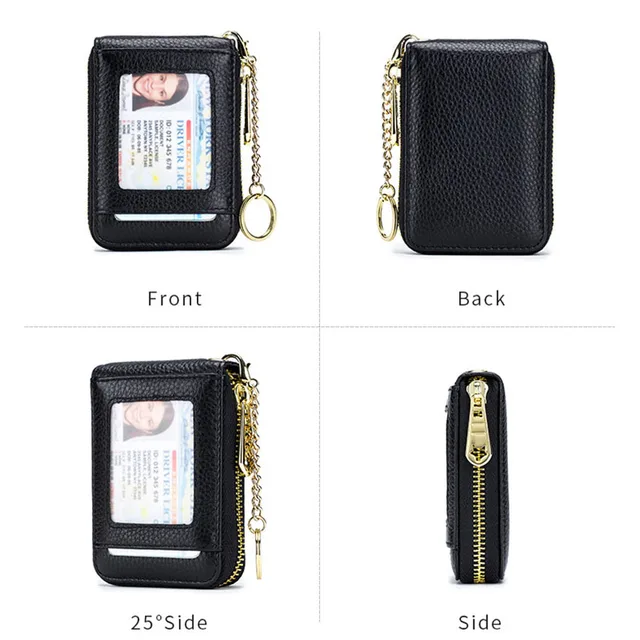 RFID Blocking Men's bank credit card holder Genuine leather Wallet card holder for women The chain zipper coin purse 2