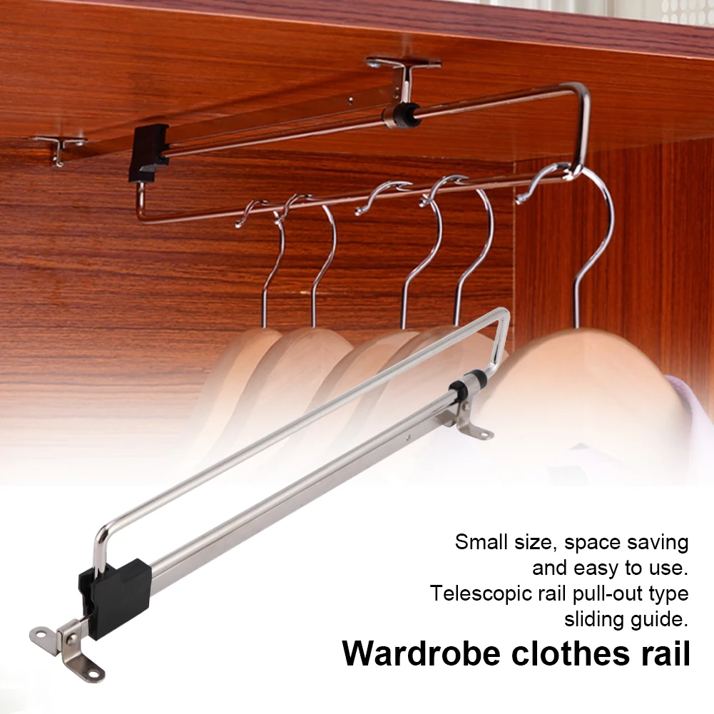 

Pull Out Sliding Rail Household Closet Iron Telescopic Clothes Rod Heavy Duty Retractable Space Saving Wardrobe Hanging Cabinet