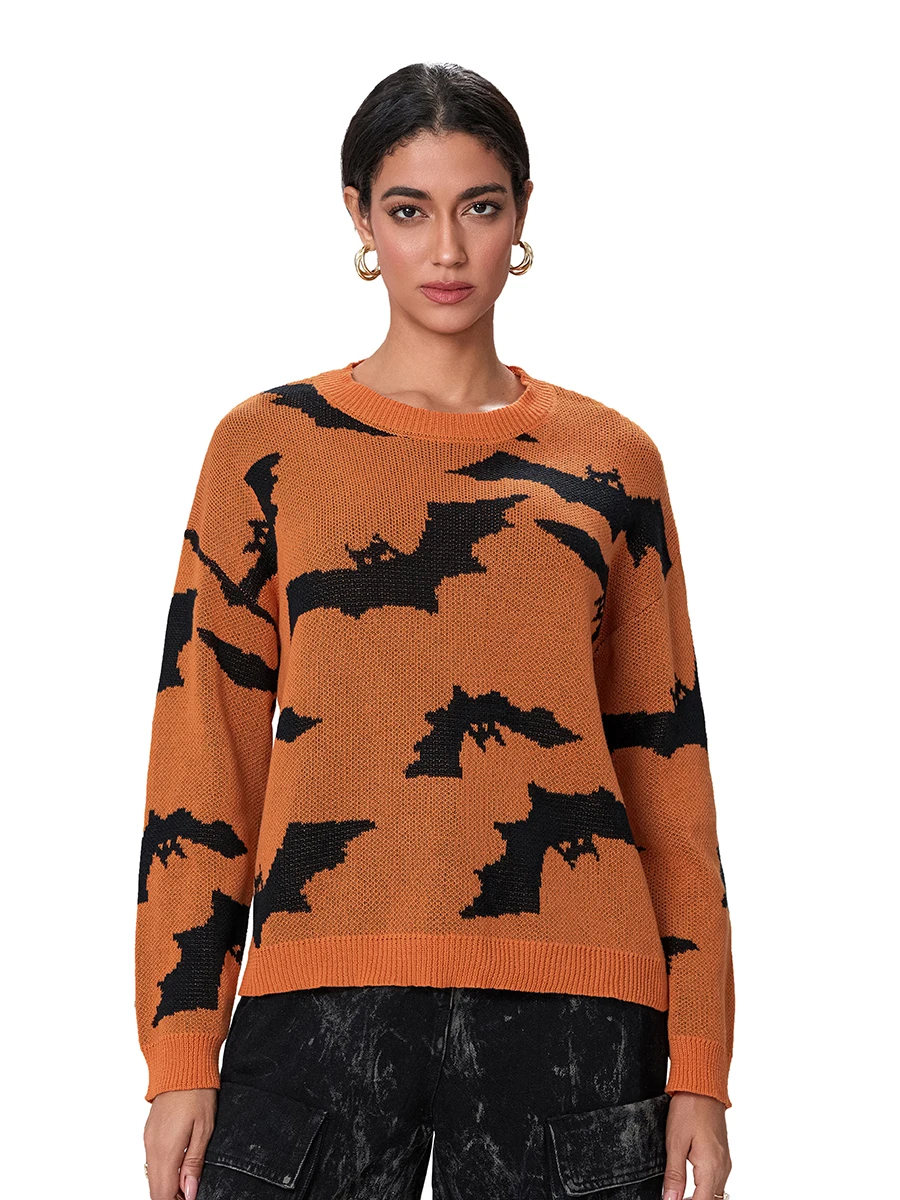 Женский свитер с длинным рукавом и круглым вырезом