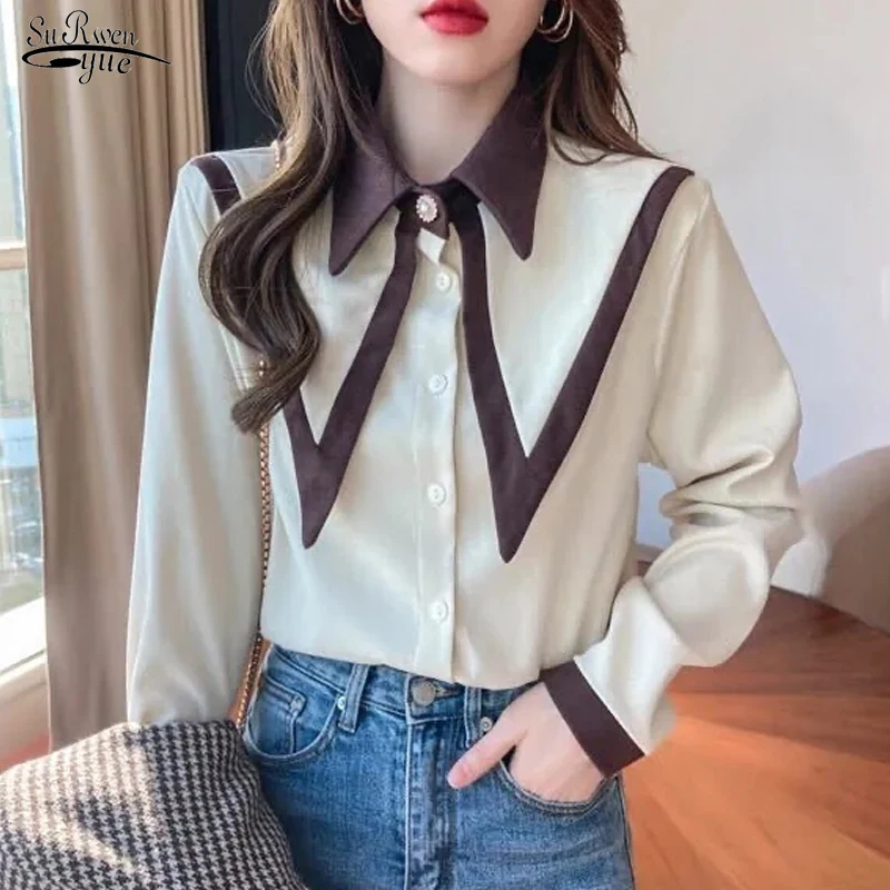 

Korean Office Button Up Lady Shirt White Sharp Fashion Ruffle Turn Down Collar Blouse Women Tops New Loose Clothing Blusas 18761