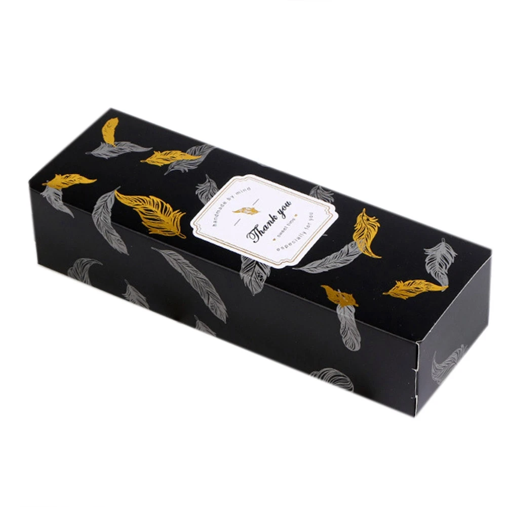 

50 Pcs Rectangular Egg Yolk Crisp Packaging Box, Baking Cake Chocolate Packaging Box, Party Supplies(Black Feather)