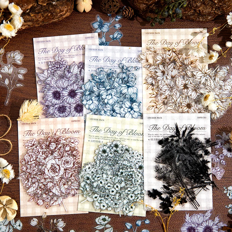 

20Sheets Sticker Blossom Plant Flower PET Supplies Handbook Decoration School Materials Seal Cut Scrapbooking 156*90mm