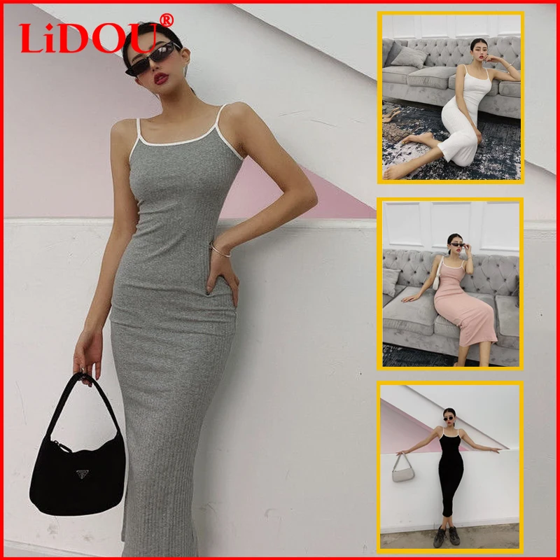 

Women Square Neck Pencil Dress Lady Solid Sexy Party Backless Spaghetti Strap Bodycon Slim Slip Maxi Dress Summer Beach Sundress