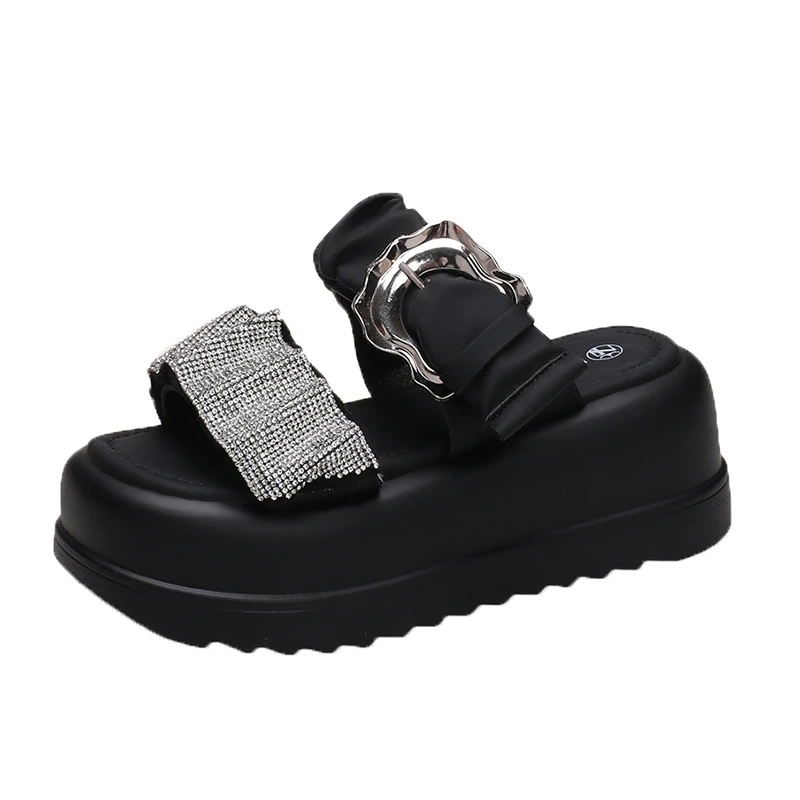 7CM Thick Bottom Wedge Slippers Women Summer Bling Chunky Platform Sandals Woman Buckle Flip Flops High Heels Sandalias Mujer