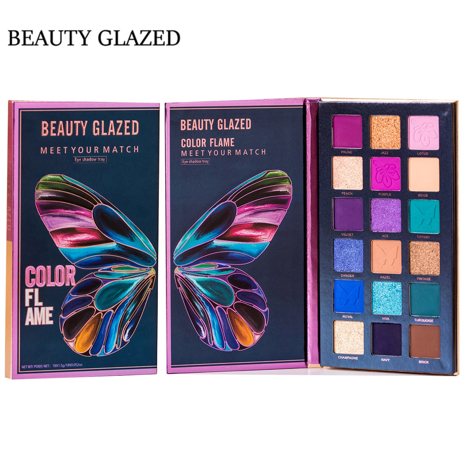 

BEAUTY GAZLED 18 Colors Color Flame Eyeshadow Matte Glitter Green Purple Eyeshadow Palette Shimmer Metallic Delicate