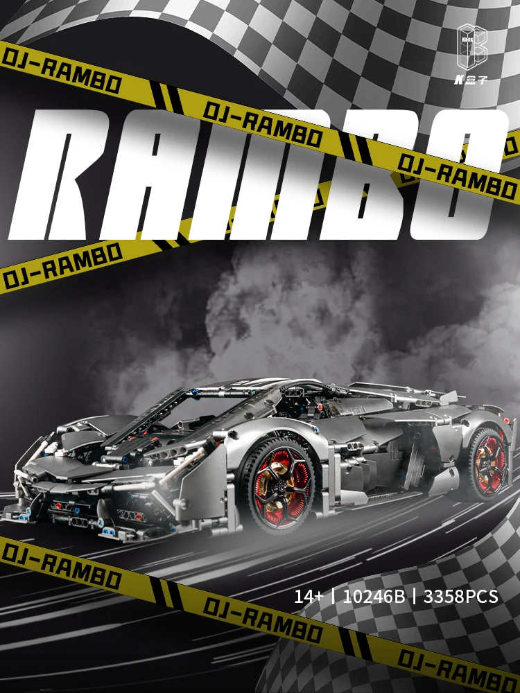 

Chinese Building Blocks Black Silver Gray Lamborghini Sports Car Saibo Electric High Difficulty Boy Assembly Model