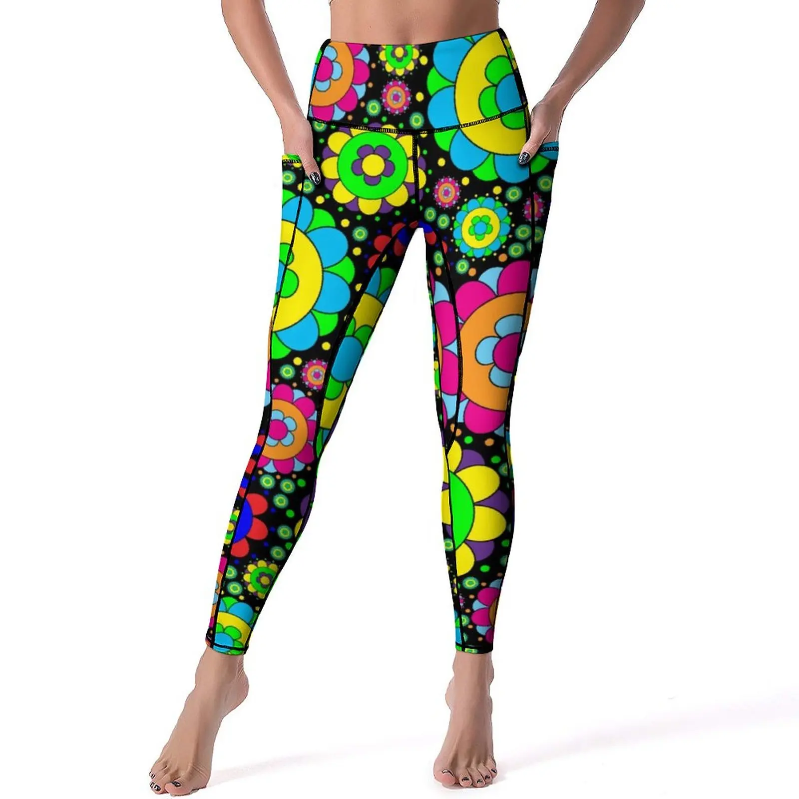 

Flower Power Vintage Leggings 60s 70s Hippie Print Fitness Yoga Pants Lady Push Up Aesthetic Leggins Sexy Stretchy Sports Tights