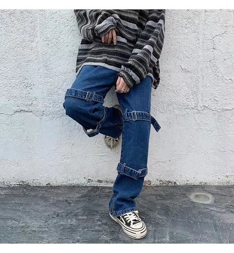 Emo Men Fashion Streetwear Hip Hop Harajuku Baggy Techwear Cargo Jeans Straight Wide Leg Denim Pants Mens Alt Trousers Clothes
