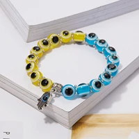 2022 new blue evil eye bead bracelet for men women charm hollow palm pendant handmade elastic bracelet lucky jewelry gifts