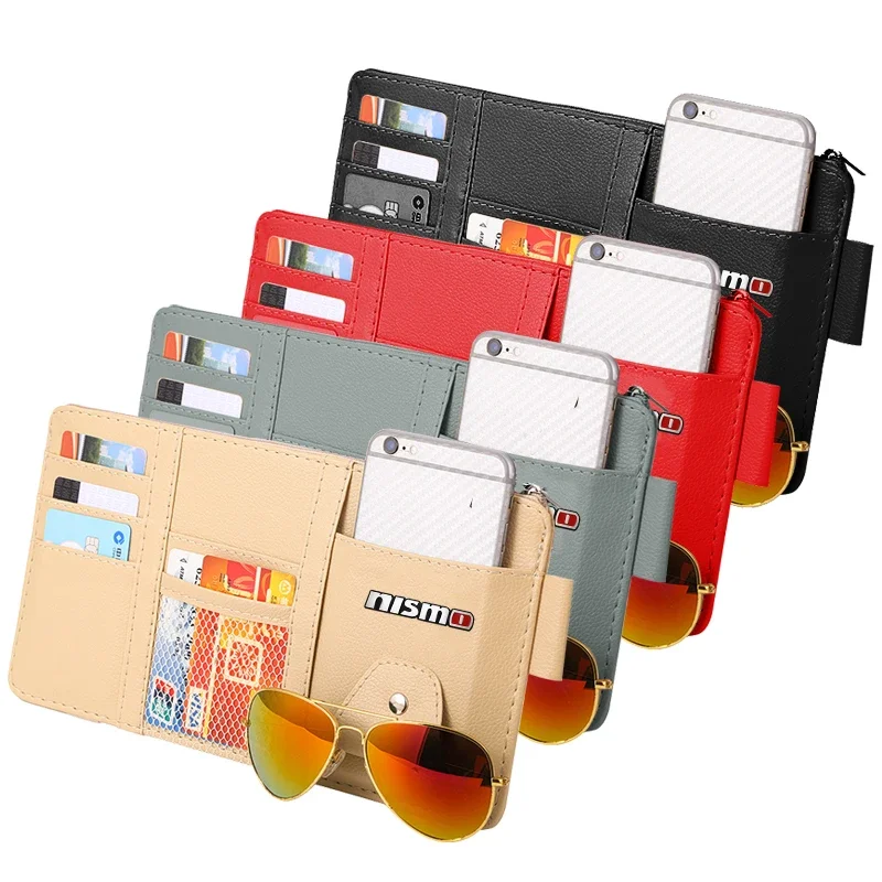 Car Sun Visor Organizer Storage Card Bag Sunglasses Clip For Nismo Emblem R34 GTR Nissan Tiida Sylphy Teana X-trail 1 2 Qashqa