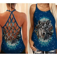 women fashion t shirts vest seamless streetwear sleeveless casual sport wolf 3d print tank tops female 2022