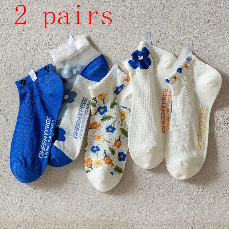 

Summer Socks Cotton Bottom Mesh Lace Jacquard Klein Blue Card Silk Boat Socks
