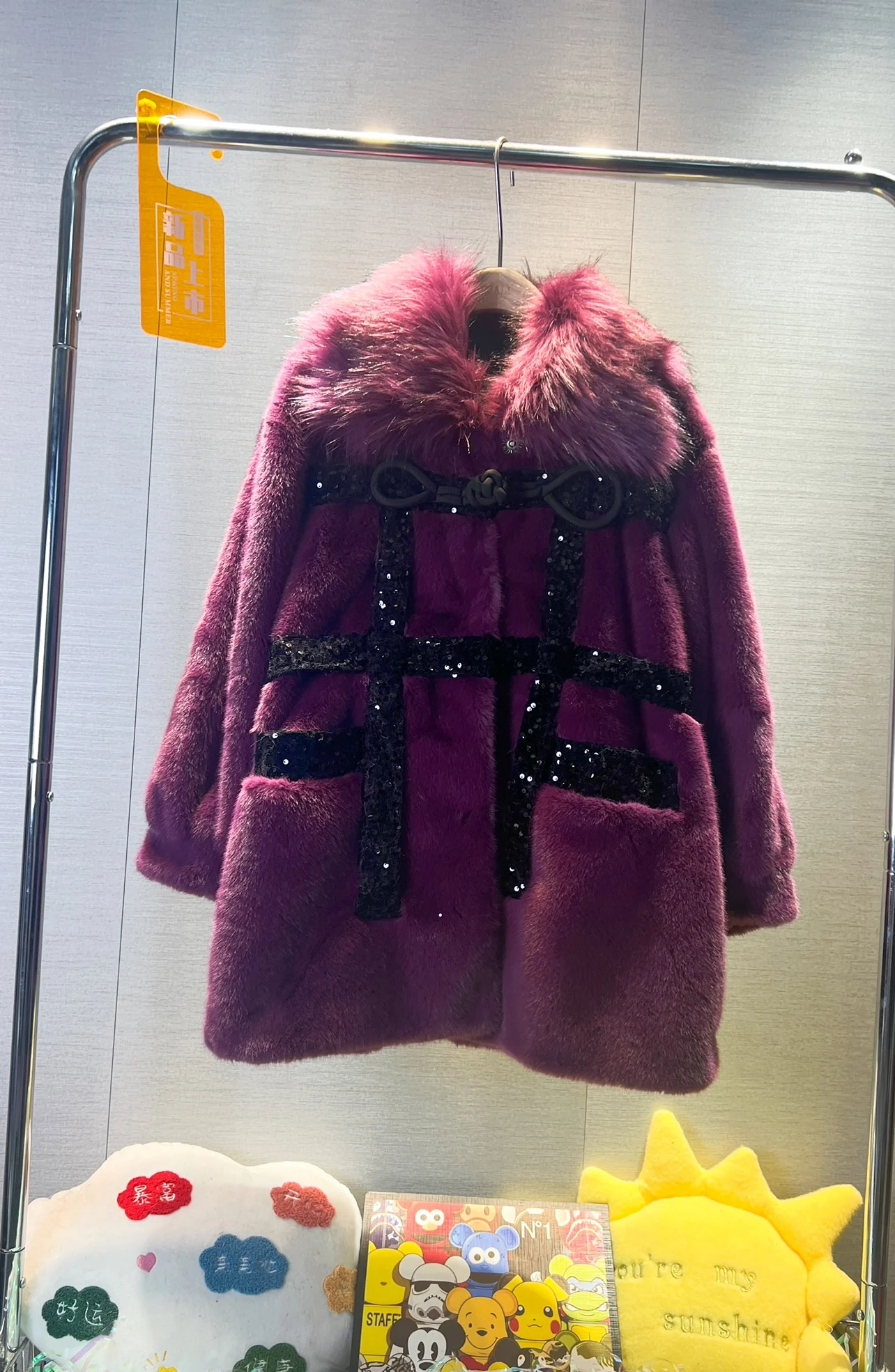 2022 New Fashion Women Winter Outwear Purple Fox Fur Collar Imitation Mink Velvet Thicken Jacket Coat Mid-long Fake Fur Overcoat