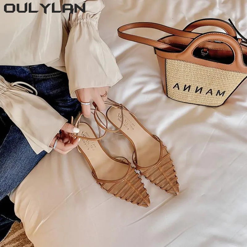 Женские офисные босоножки Oulylan туфли с острым носком женские на высоком каблуке