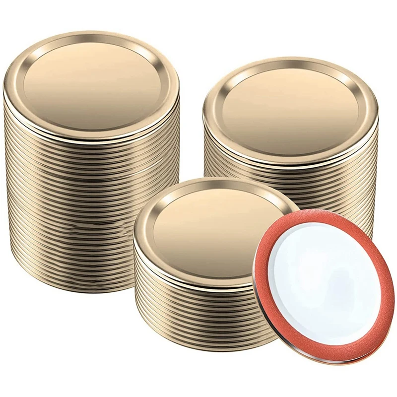 

Mouth Canning Lids,70Mm Mason Jar Canning Lids,Reusable Leak Proof Split-Type Gold Lids With Silicone Seals Rings