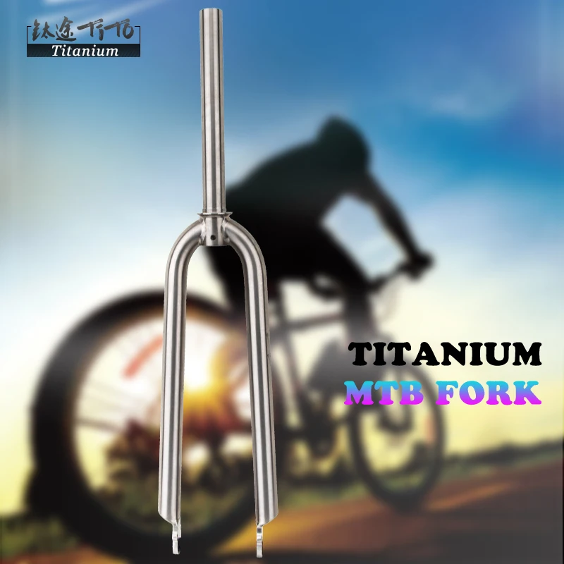 

TiTo Gr.9 MTB Titanium Mountain Bike Front Fork Round Shoulder 3AL/2.5V Bicycle Fork PM / IS Mount With V Brake Titanium Fork