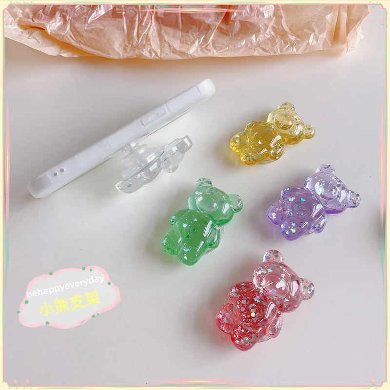 

Cute Bear Flash Powder Mobile Phone Holder Stand Cute Mount Phone Back Sticker Pad Bracket for IPhone for Xiaomi for HUAWEI