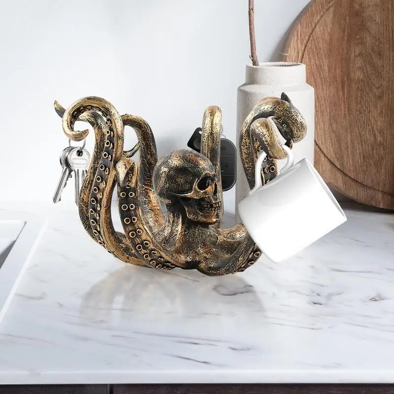 Держатель для кофейной чашки в виде осьминога винтажный череп смола осьминог