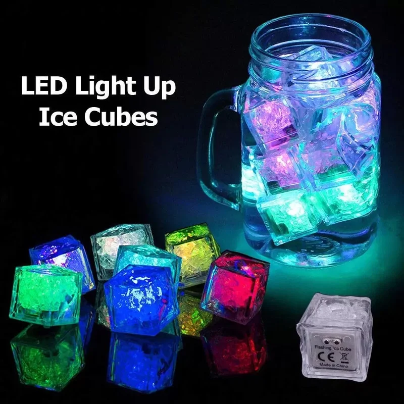 

LED Party Lights Square Color Changing Ice Cubes Glowing Blinking Flashing Novelty Night Bulb for Wedding Bars Drinks Decoration