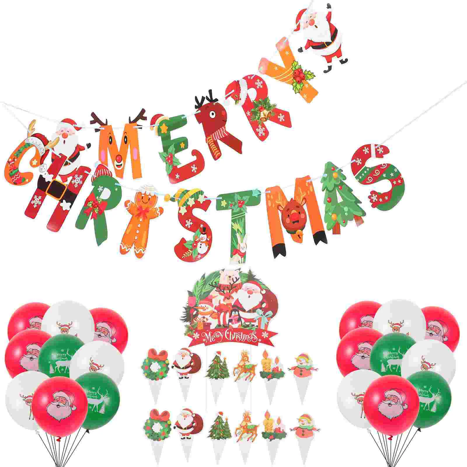 

1 Set of Christmas Party Supplies Christmas Party Balloon Decors Cake Decorations Hanging Banners