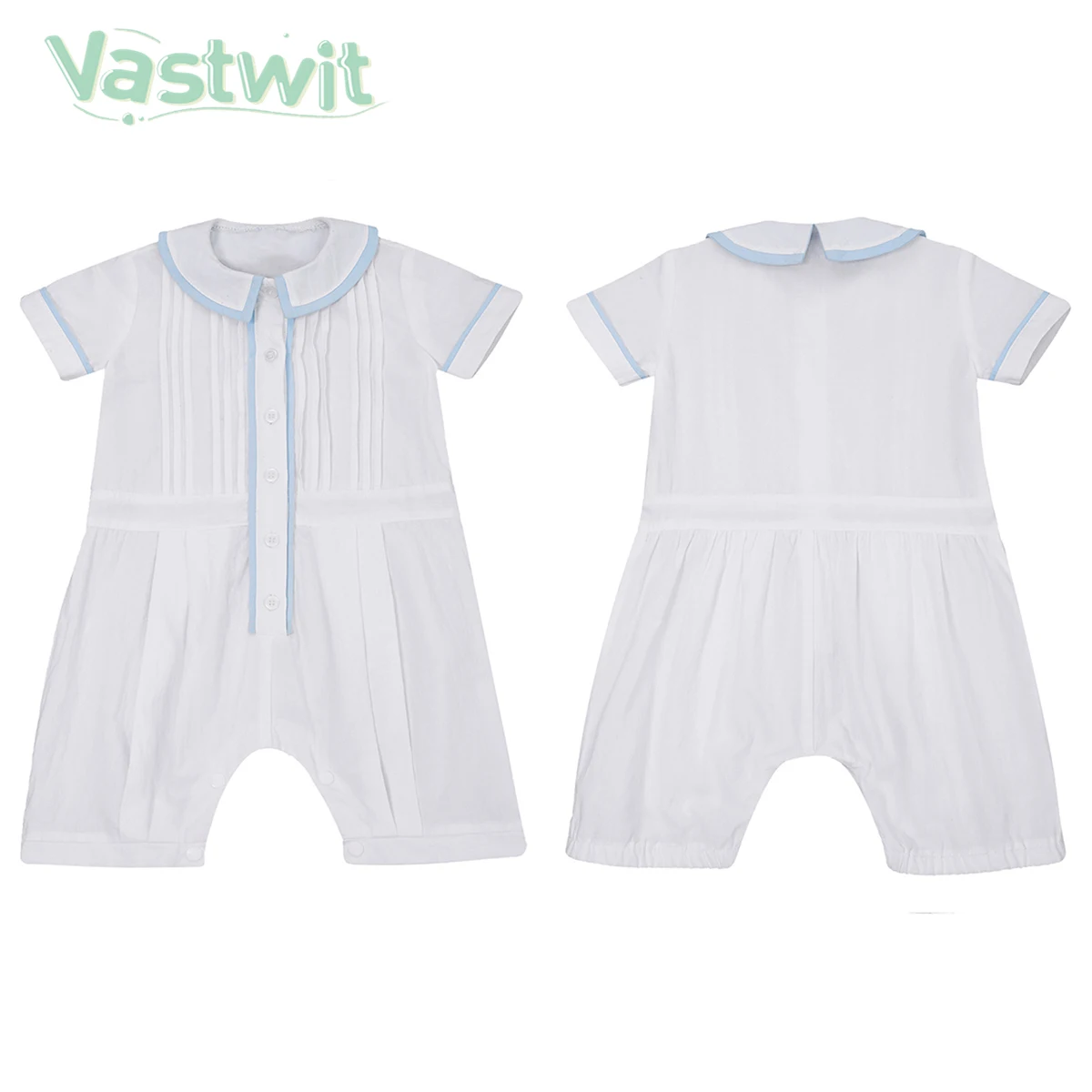 

Newborn Baby Summer Baptism Romper Short Sleeve Turndown Collar Buttons Cotton Bodysuit Infant Christening Costume