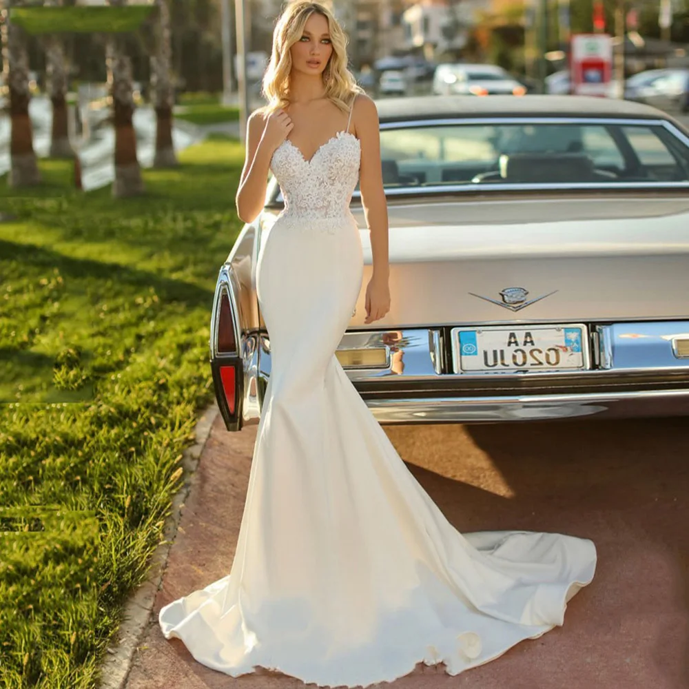 

Простое современное свадебное платье без рукавов, атласное платье с открытой спиной и шлейфом для невесты