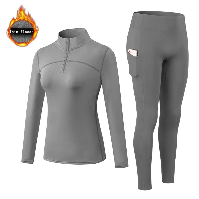 

Women Long Johns Femalethermal Underwear Thin Fleece Winter Stand Collar Sets Keep Warm