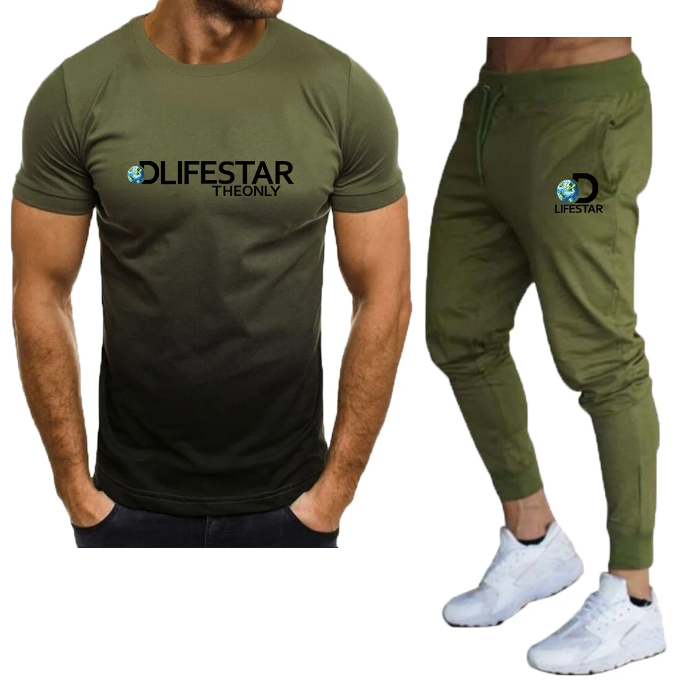 Tracksuit Set Men's 2023 Summer New Brand LIFESTAR Men's Sportswear T-shirt+Pants Sports Jogging Fitness Sports Casual Set