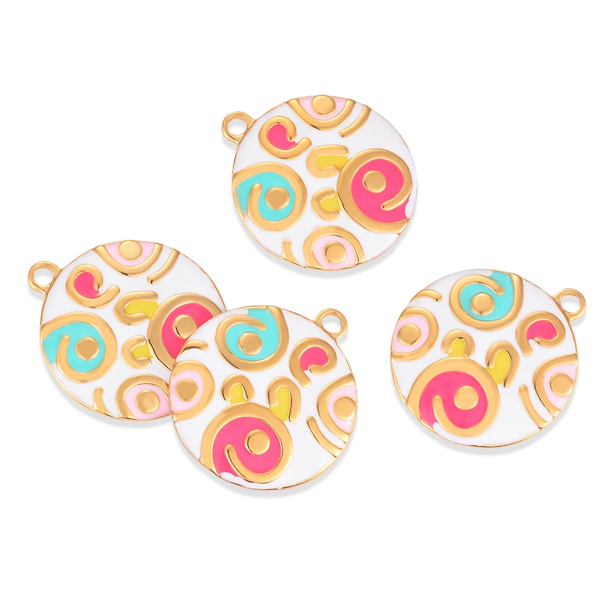 4Pcs/lot Stainless Steel Wholesale Colorful Round Pendant Charms Gold Plated for DIY Bracelets Necklaces Jewelry Making Supplies