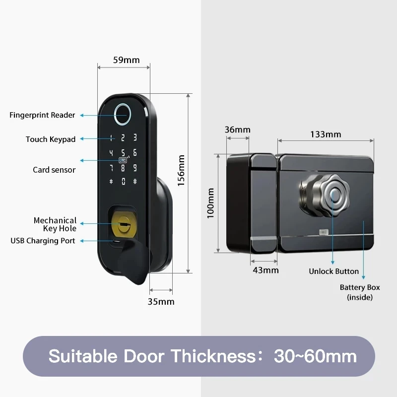 Smart Fingerprint Door Lock Bluetooth Wifi TTLock / TUYA APP RFID Key Passcode Electronic Doorlock Alexa &amp Google Assistant |