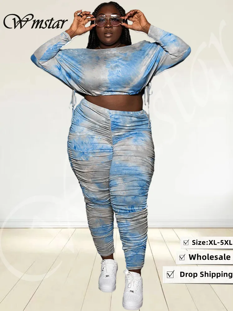 

Wmstar Plus Size Two Piece Outfits Women Tie Dye Sweatsuit Stacked Leggings Pants Sets Tracksuit Matching Wholesale Dropshipping