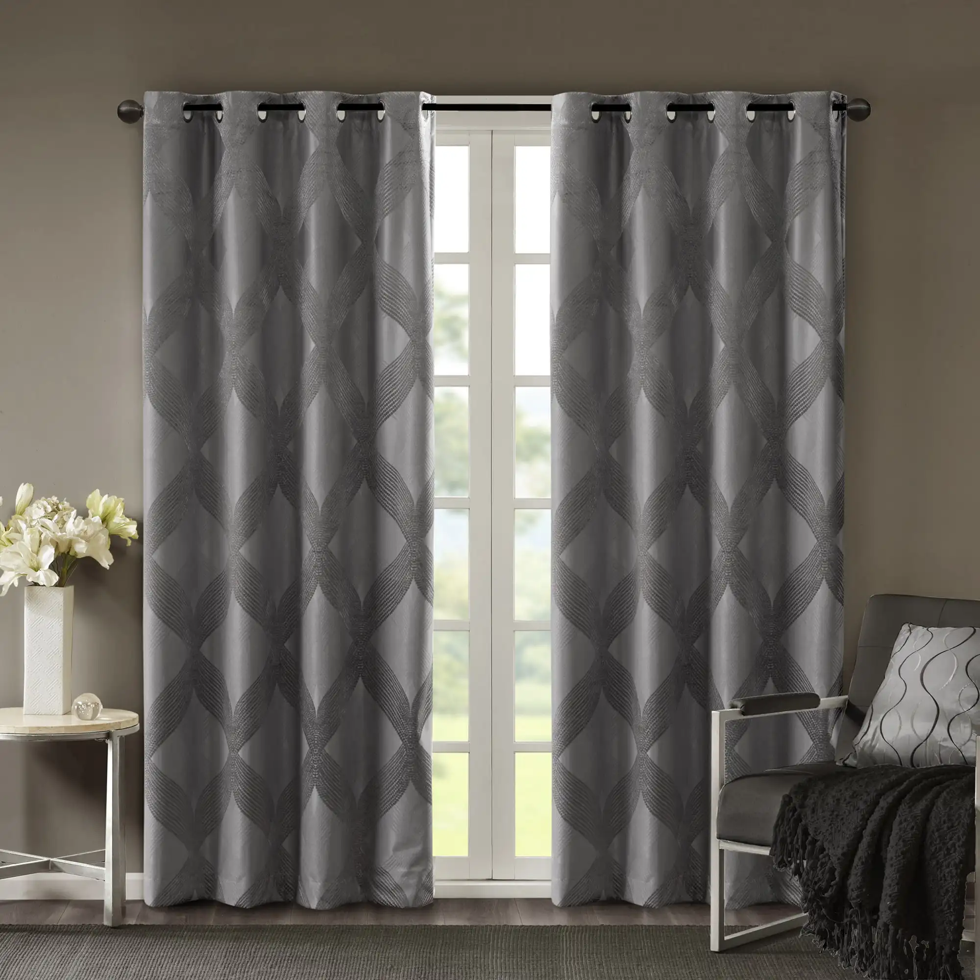 

Byron Ogee Knitted Jacquard Total Blackout Curtain Panel 50"W x 108"L