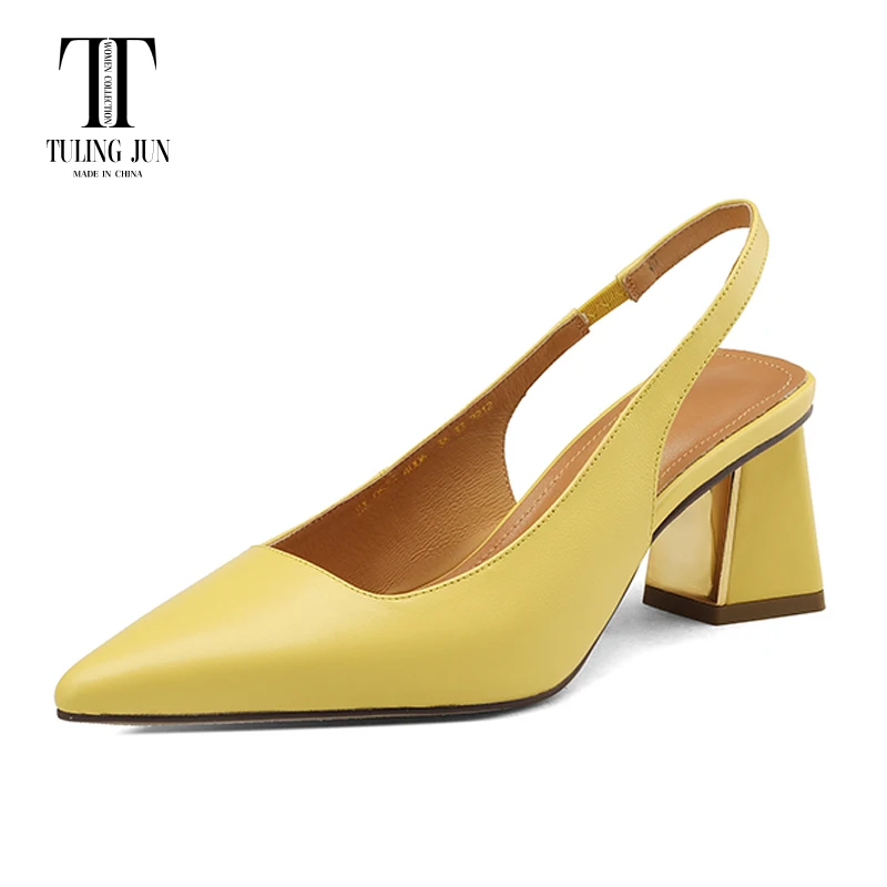 

TULING JUN 2023 Spring Summer Genuine Leather Back Empty Sandals High Heel Pointed Toe Elegant Party Pumps Shoes For Women