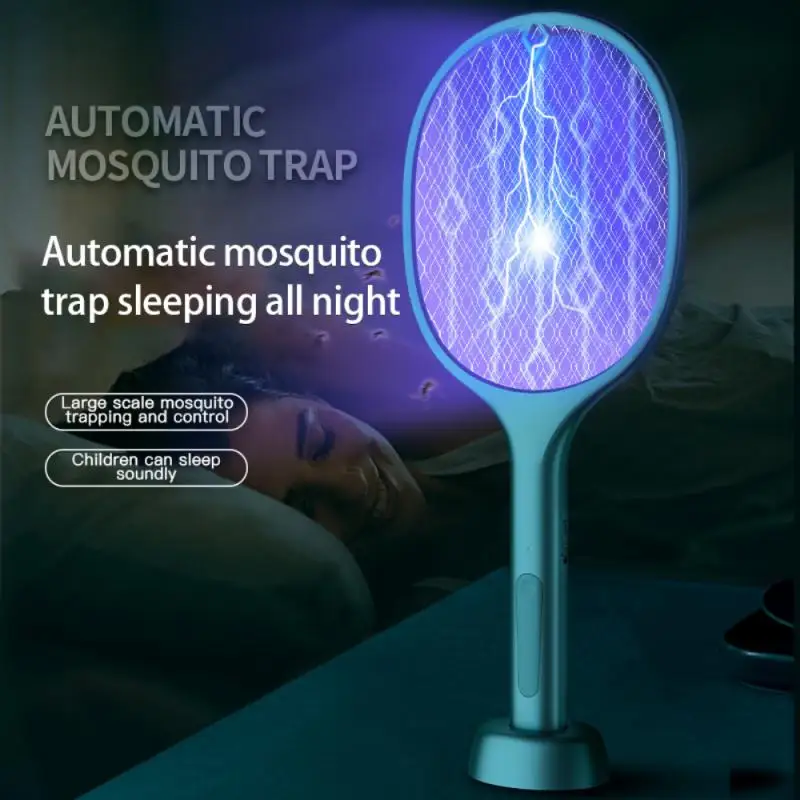 USB Electric Mosquito Racket Swatter Zapper Rechargeable Mosquito Repellent Fly Swatter Killer Home Bug Fly Bat Sleep Protect