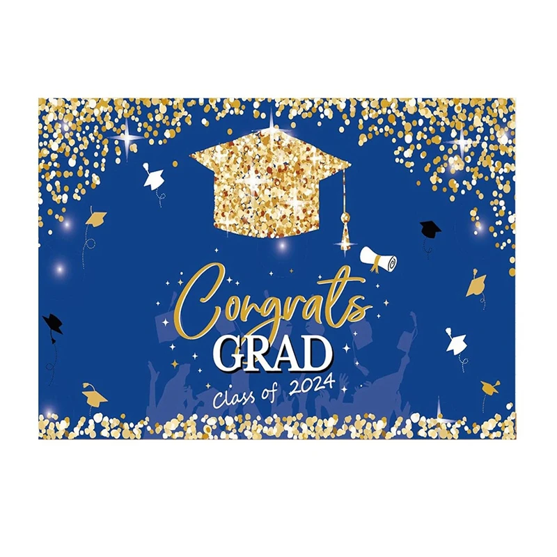 150X100cm Class Of 2024 Graduation Graduates Photography Cloth Farewell Party Theme Ceremony Golden Spot Backdrops