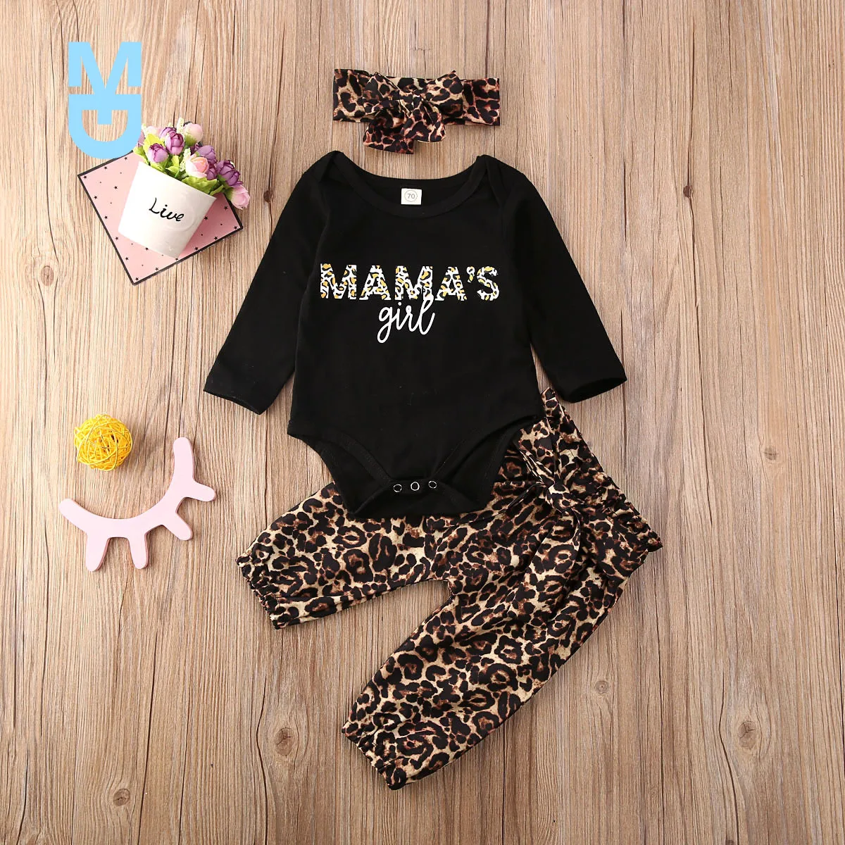 

New 0-18M Newborn Baby Girl Leopard Outfit Romper Pants Headband Clothes Set Leopard Tracksuit Clothing