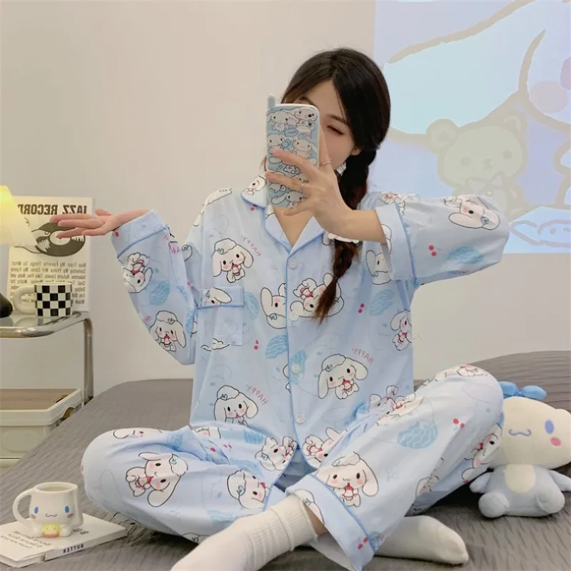 

New Sanrio Cinnamoroll Pajama Sweet Style Cartoon Comfortable Fashion Y2k 2 Piece Long Sleeves Set Cute Girls Sleepwear Gift