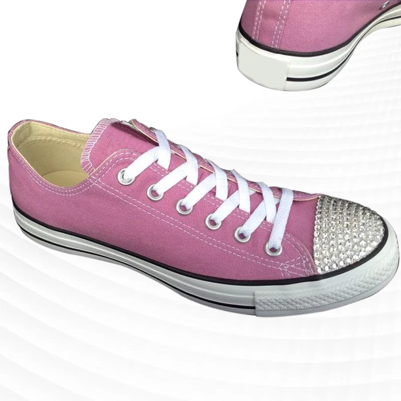 

Low-top with drilled canvas shoes walking comfortable street shooting youth handmade rhinestone vulcanized shoes 35-41