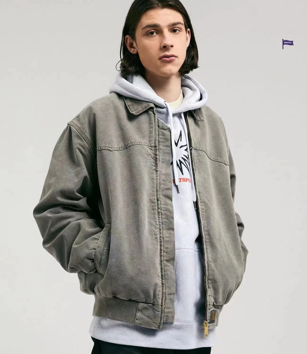 

Carh@rtt 2023 New Spring / Autumn COTTON Washed Old Casual Loose Polo men jacket japanese streetwear Couple style